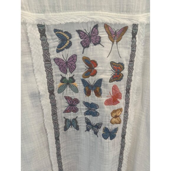 Johnny Was Women’s Boho Butterfly Embroidered Shirt Long Sleeve L White Cotton - Picture 5 of 11